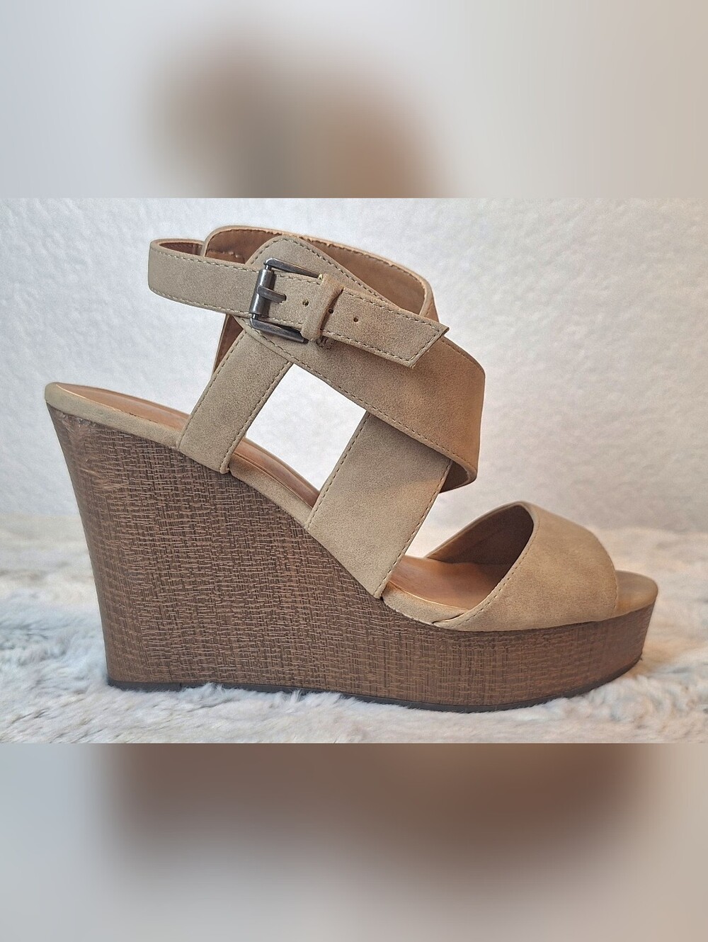 Indigo Rd. Tan Faux Suede Strappy Platform Wedge Sandals